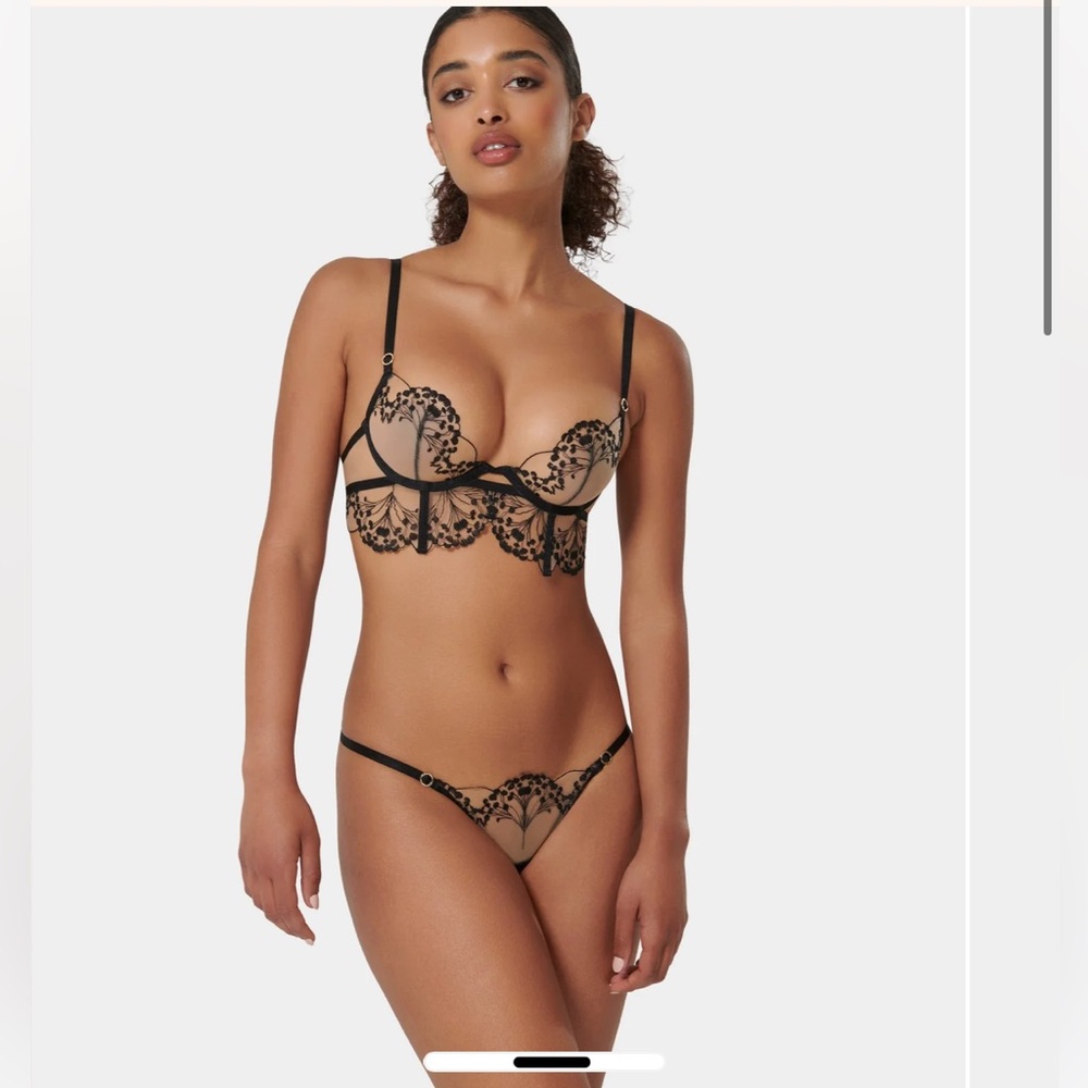 Bluebella Marisa embroidered sheer Black Lace Bra and thong